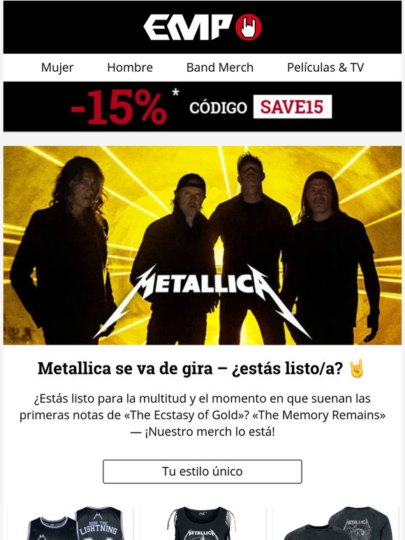 15% DTO. En merch de bandas, looks legendarios y mucho más 🤘
