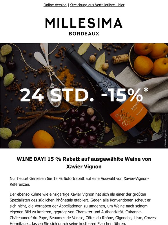 W1NE DAY! 15 % Rabatt auf ausgewählte Weine von Xavier Vignon