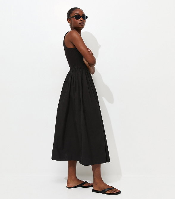 Black 2-In-1 Poplin Midi Dress