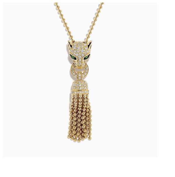 Web Exclusive 14K Yellow Gold Diamond and Emerald Lariat Tassel Panther Pendant