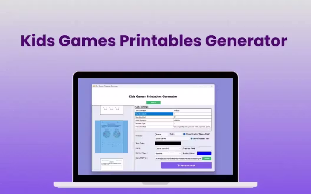 Kids Games Printables Generator (Win – 2 PC) | Lifetime Access