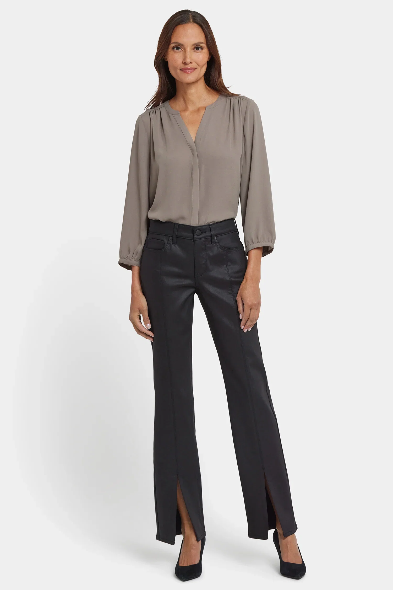 Image of Coated Marilyn Straight Jeans - Black Coated