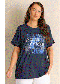EVANS Curve Navy Blue 'Soleil & Mar' Slogan Print T-Shirt