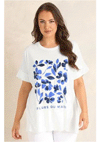 EVANS Curve White Floral Print Modal Rich Graphic T-Shirt