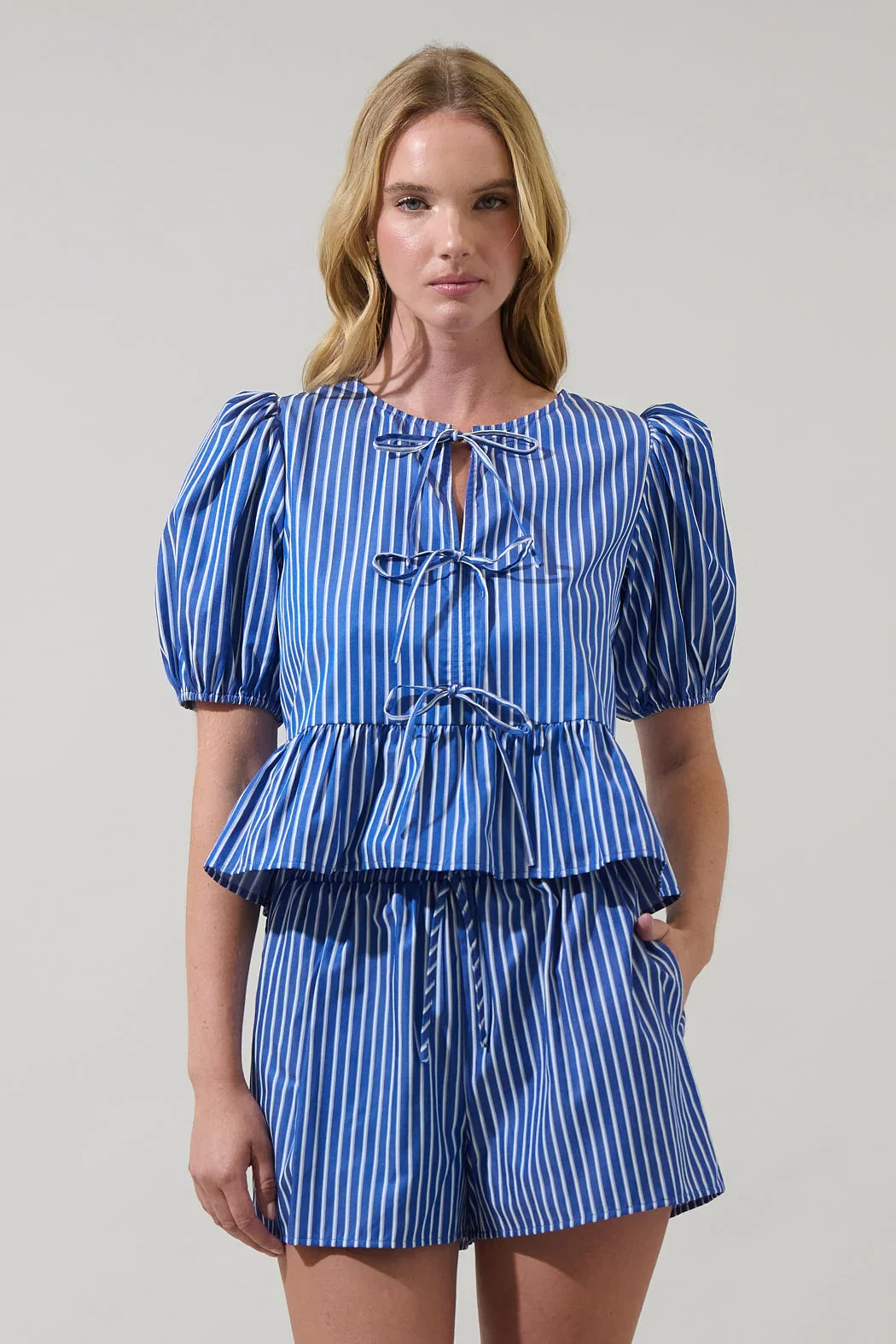 Image of Vester Striped Pedra Bow Puff Sleeve Top