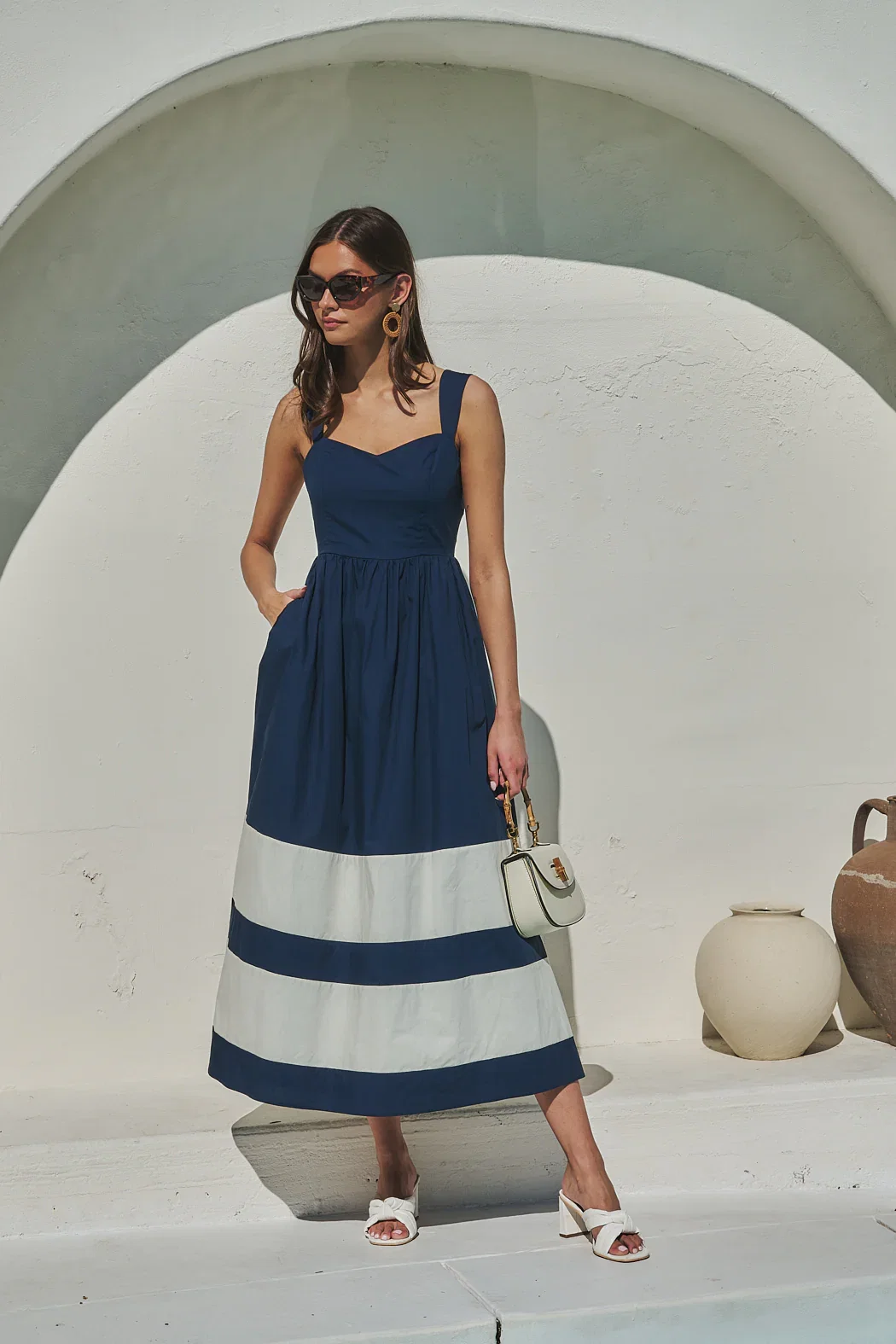 Image of Murry Smocked Contrast Maxi Dress