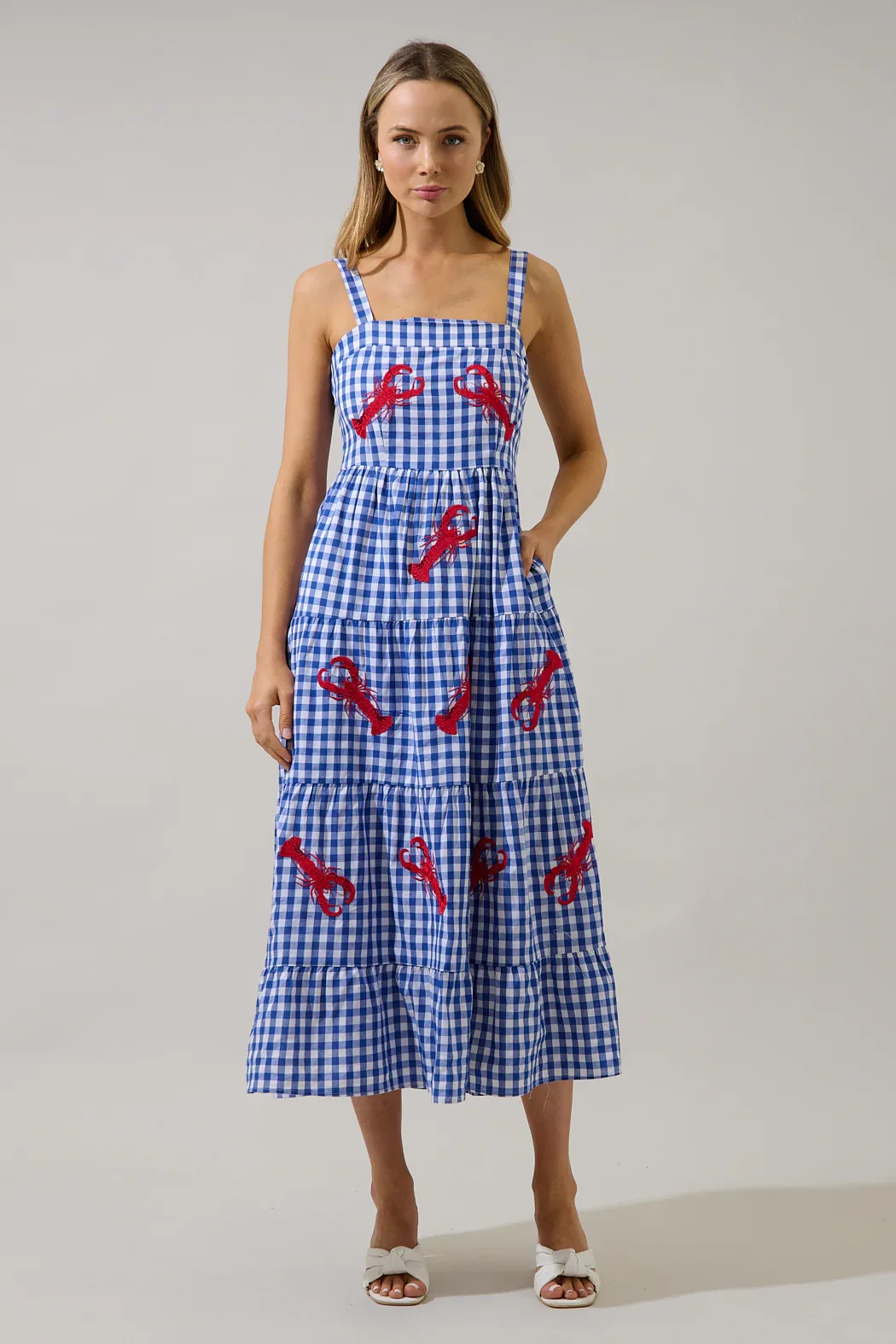 Image of Lobster Embroidered Tiered Midi Dress