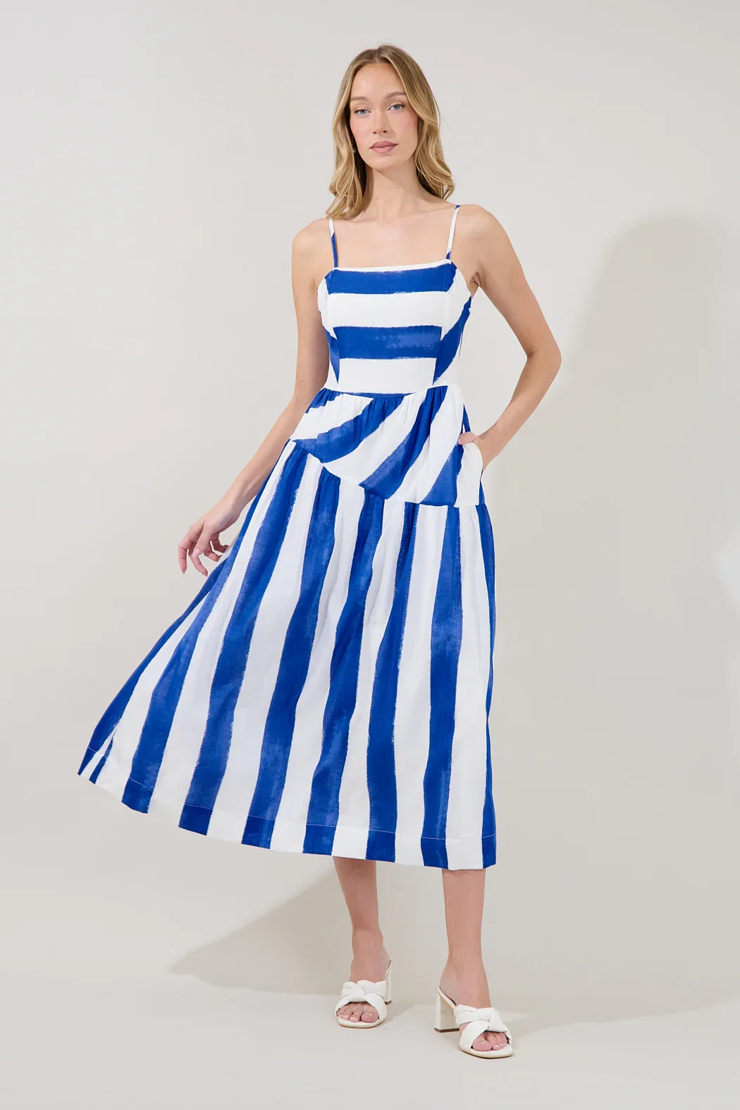Image of Daira Asymmetrcal Midi Dress Stripe
