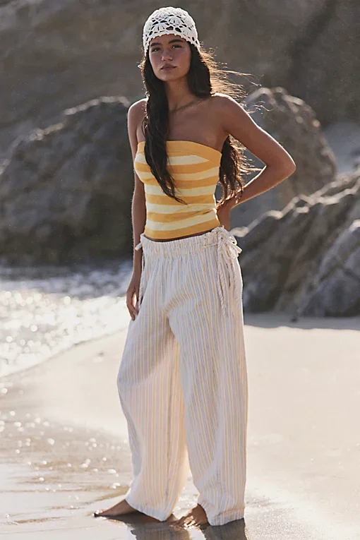 Sun Dazed Cotton Linen Striped Pants