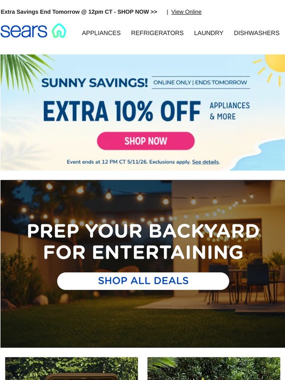 🌞 Savings Alert! Act fast! ⏳ Ends in 24 hours! Don't miss out on extra 10% off appliances & more! 🏠✨