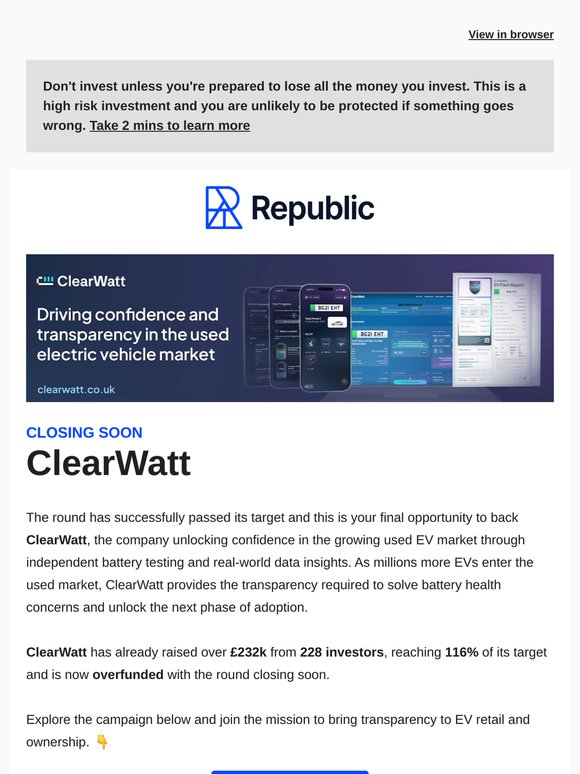 ClearWatt | Now overfunded and closing soon