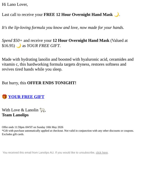 Last call for your FREE 12 Hr Hand Mask, Lano Lover ☎️