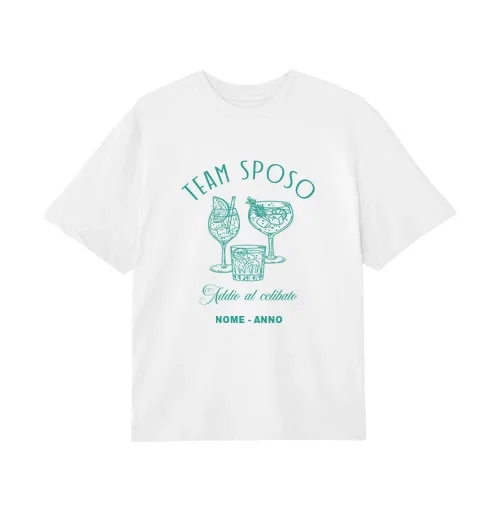 t-shirt oversize team sposo cocktails testo personalizzato