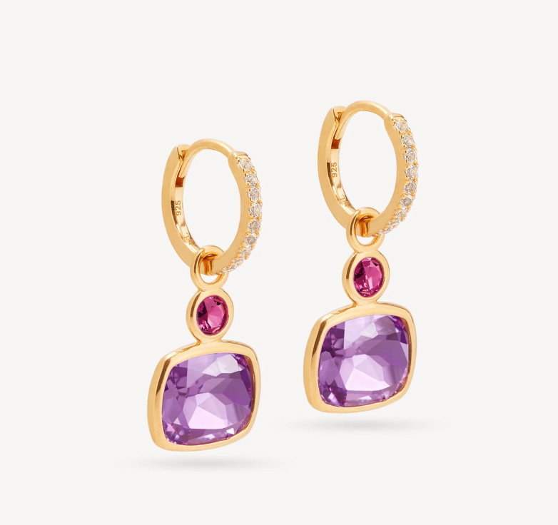 Duo Gemstone Charm Hoop Earrings