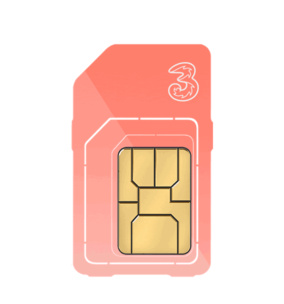 A pale red Three SIM card against a white background.