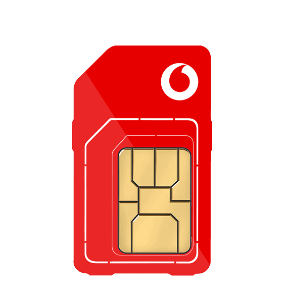 A red Vodafone SIM card against a white background.