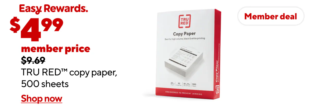 Only $4.99 for TRU RED copy paper, single ream.