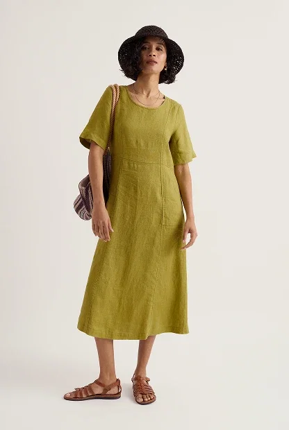 Grass Wave Linen Midi Dress