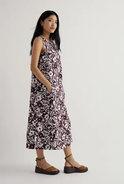 Cresting Waves Sleeveless Linen Dress