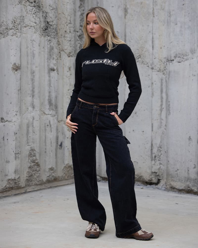  Intro Sofia Graphic Knit Hoodie & Billie 2.0 Low Rise Carpenter Jean. 