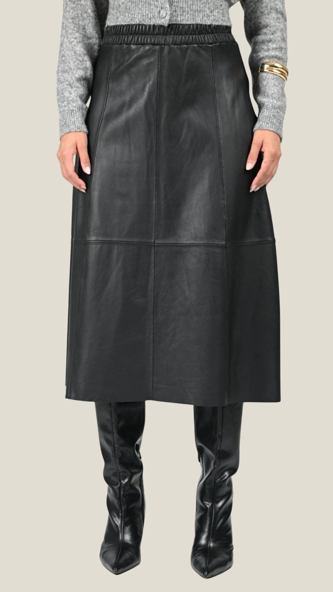 Jupe longue cuir Nahee noir