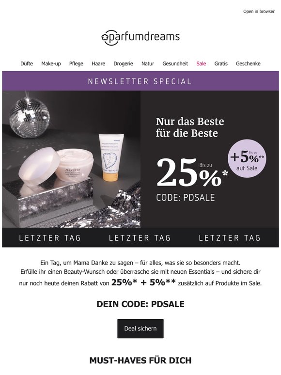 25% + 5% ❤️ Nur noch heute zum Muttertag