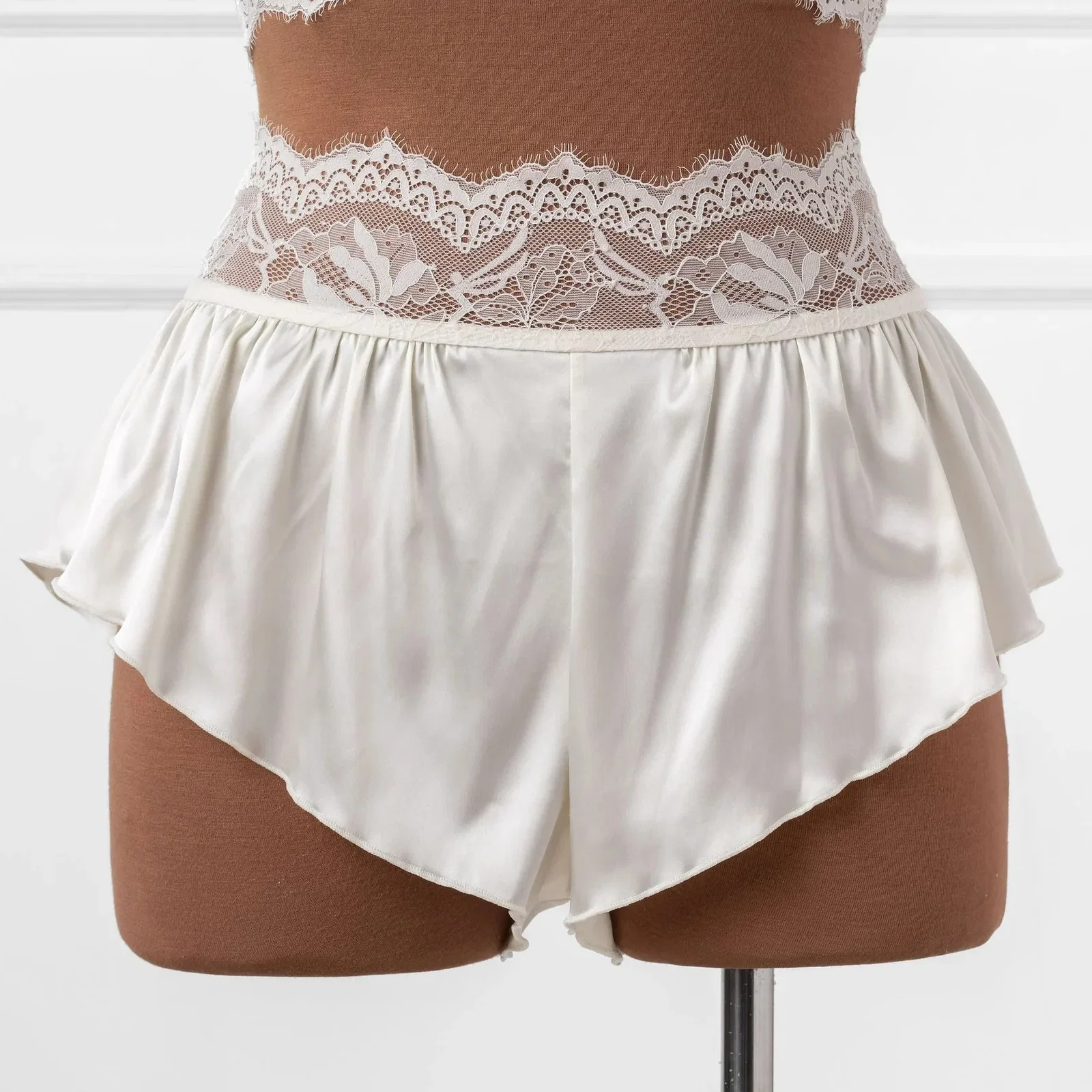 Image of High Waist Satin Tap Shorts - Pearl