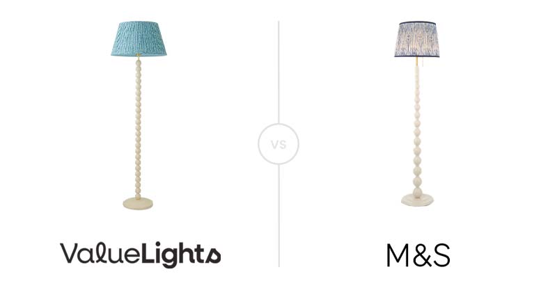 Bobbles Cream Bobbin Floor Lamp with Leaf Print Taper Shade