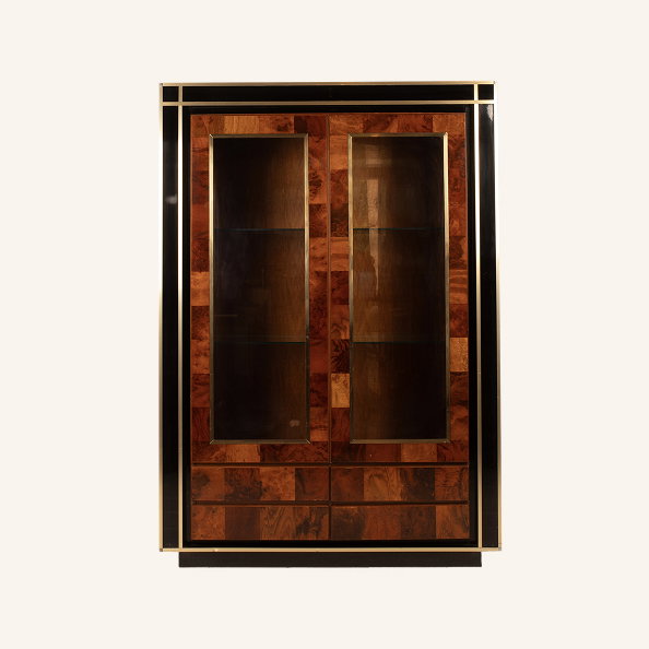 Redwood Display Cabinet by Willy Rizzo. 1970s