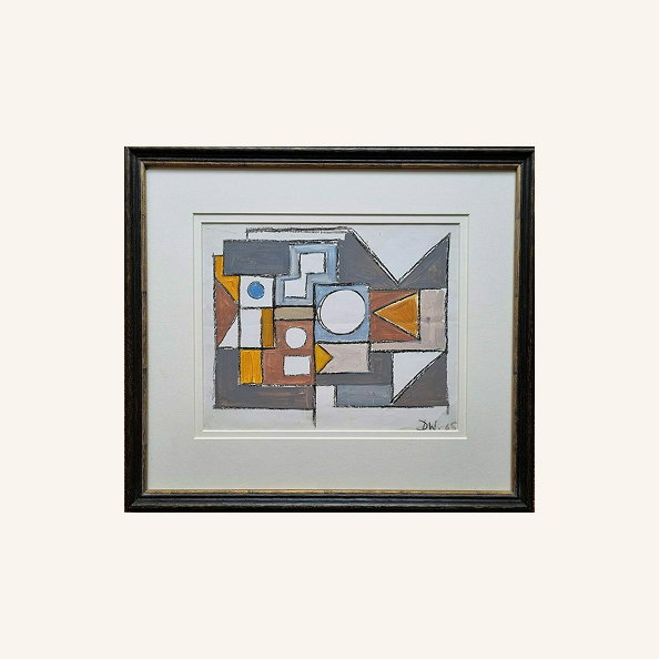 Abstract Shapes Oil Painting by Donald Wells, 1960s