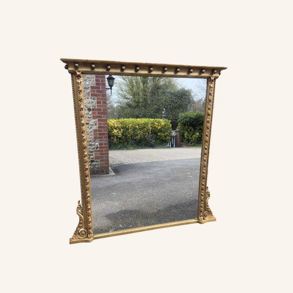 Carved Wood & Gesso Gilt Overmantle Mirror, 1800s