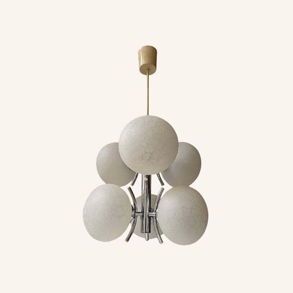 Chrome & Frosted Glass Globe Chandelier, 1960s