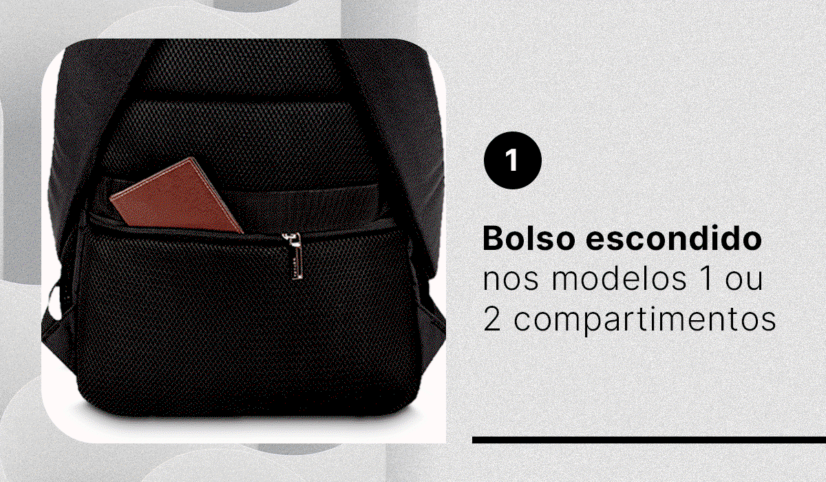 Bolso escondido, compartimento separado e acolchoado para notebook, organizadores internos, alça carona, bolso lateral são alguns dos atributos da linha de mochilas CONNECT