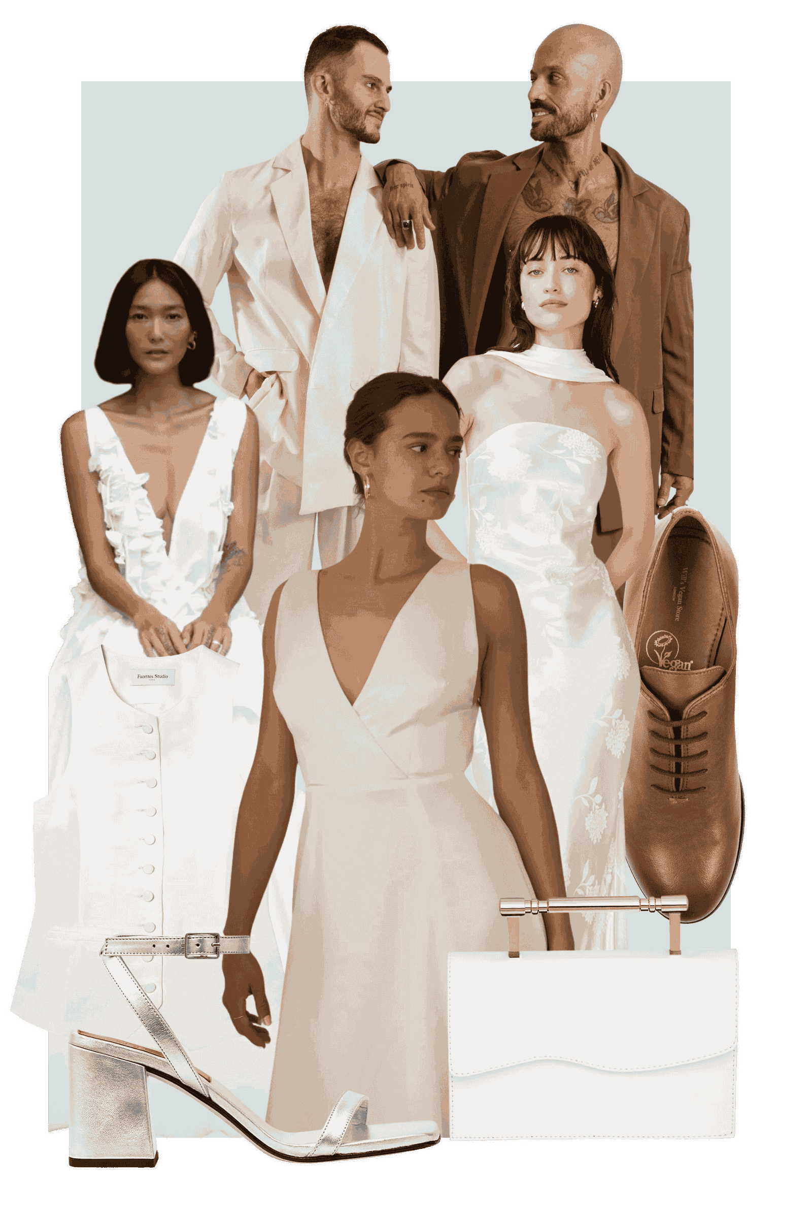 collage of more sustainable wedding outfits