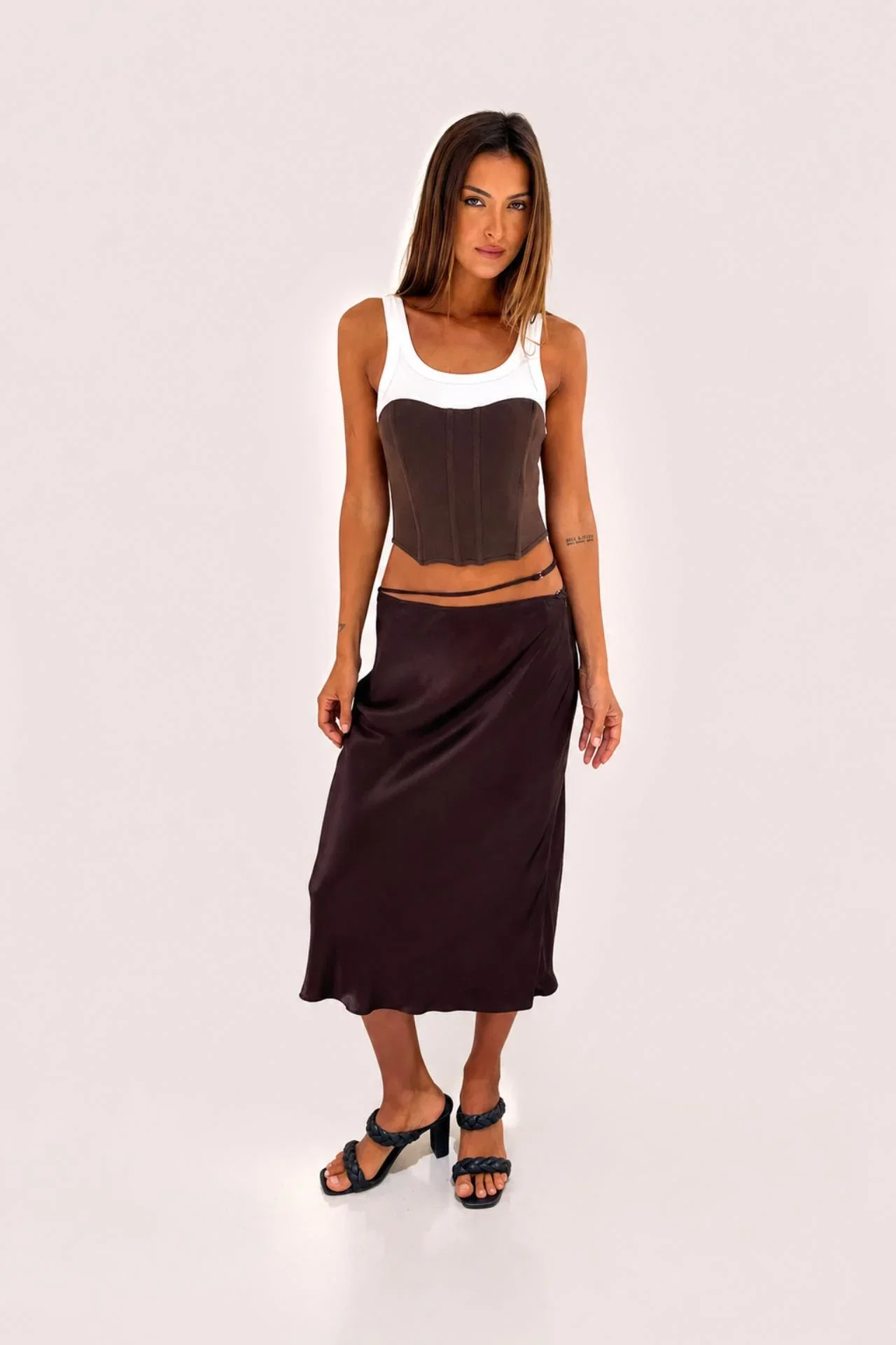 Image of Chosen By Tuchuzy SATIN STRAP MIDI SKIRT