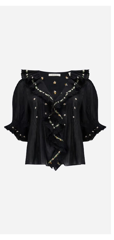 Hettie Top In Black Embroidery