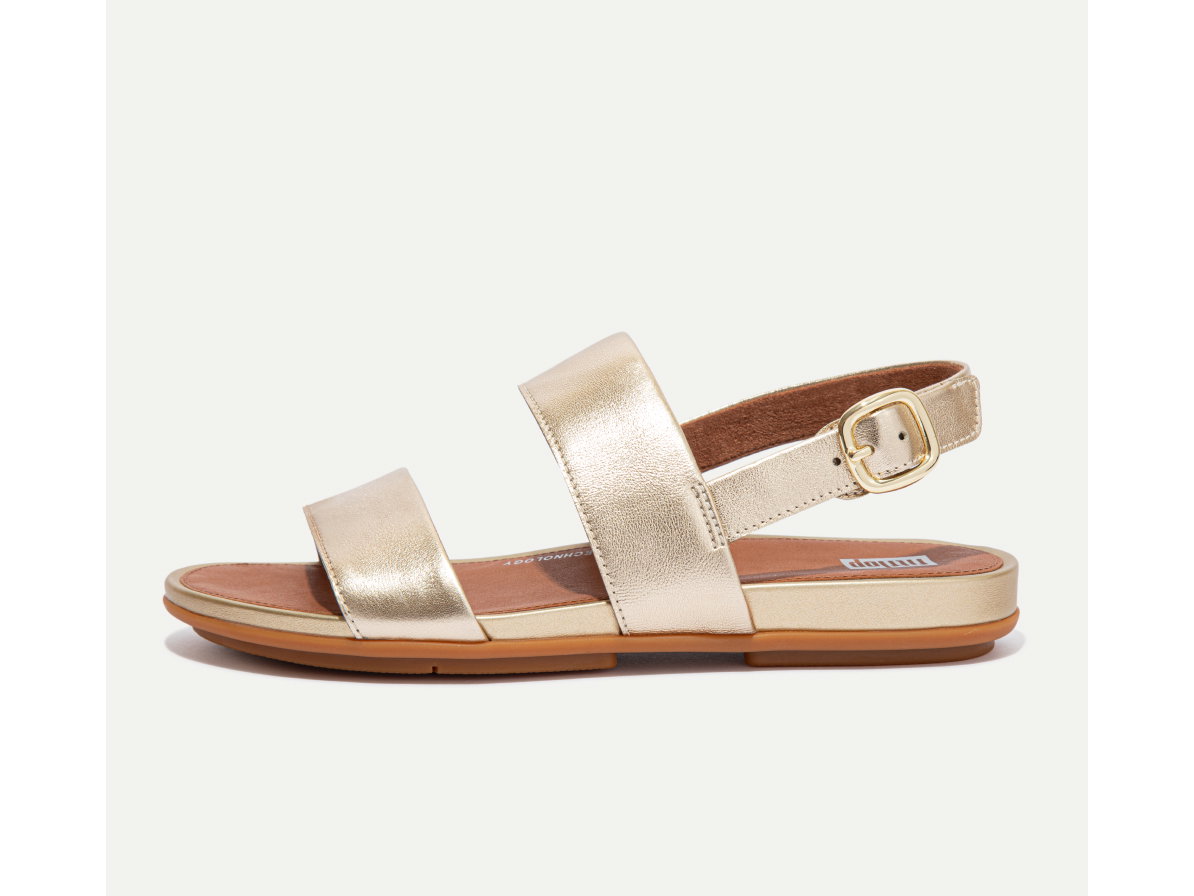 GRACIE Metallic Leather Back-Strap Sandals Platino
