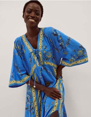 Amiee Floral Midi Kaftan Dress Blue