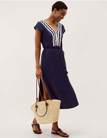 Tara V-Neck Midi Kaftan Dress Blue