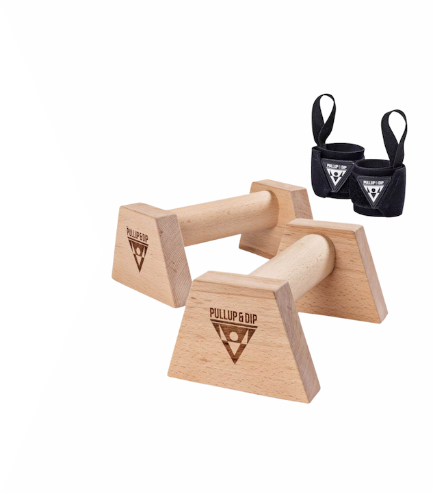 Wooden push-up handles including wrist wraps