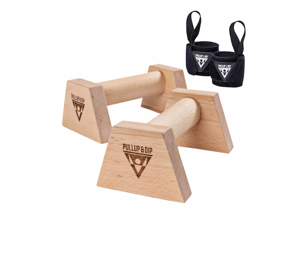 Wooden push-up handles including wrist wraps