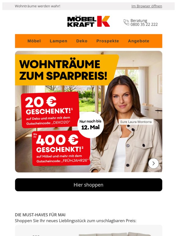 💰 Nur noch bis Dienstag: Bis zu 400€² sparen beim Möbelkauf!