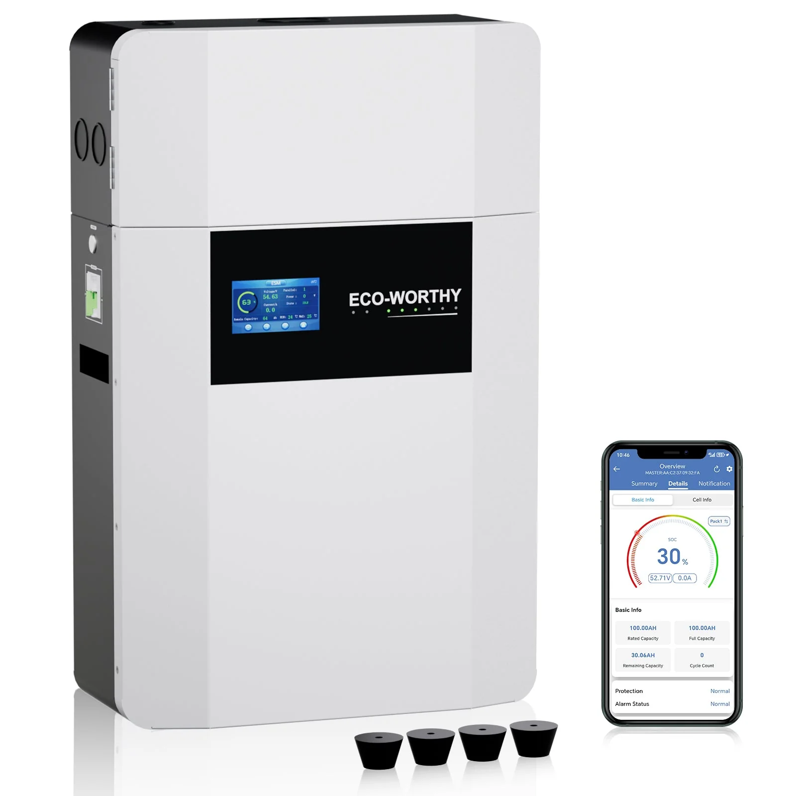 48V 100AH Wall-Mount Lithium Battery LiFePO4 | -4℉ Charge Available | Bluetooth & WiFi | 10 Years Warranty