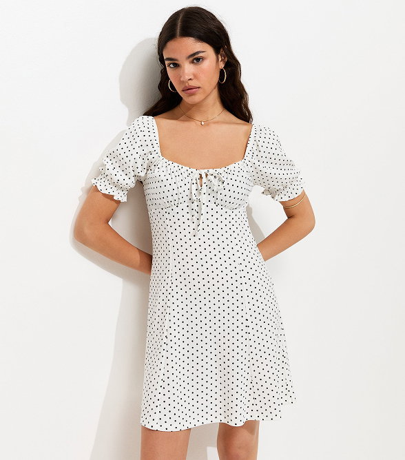 Cream Polka Dot Crinkle Texture Milkmaid Mini Dress
