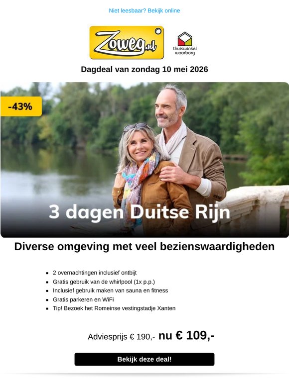 3 dagen Duitse Rijn nu 109,-