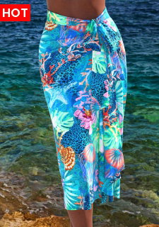 ROTITA Bowknot Cyan Marine Life Print Cover Up