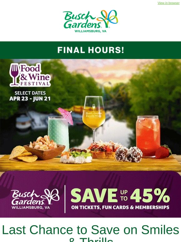 Offer ends TONIGHT: Save Up to 45% on Tickets!