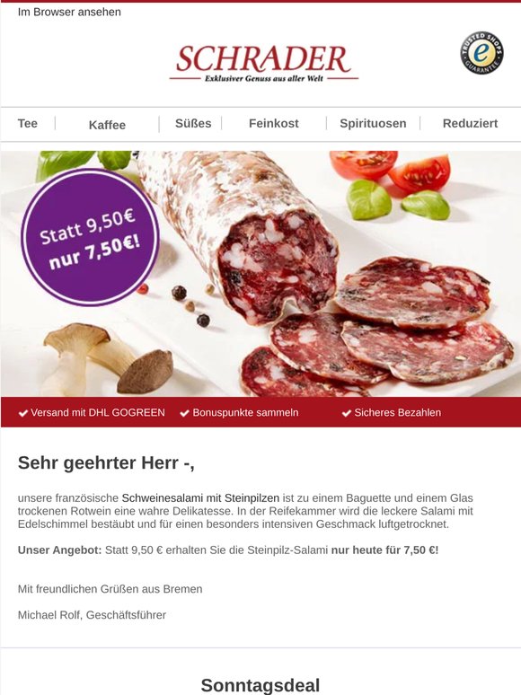 Heute reduziert: Französische Salami mit Steinpilzen!
