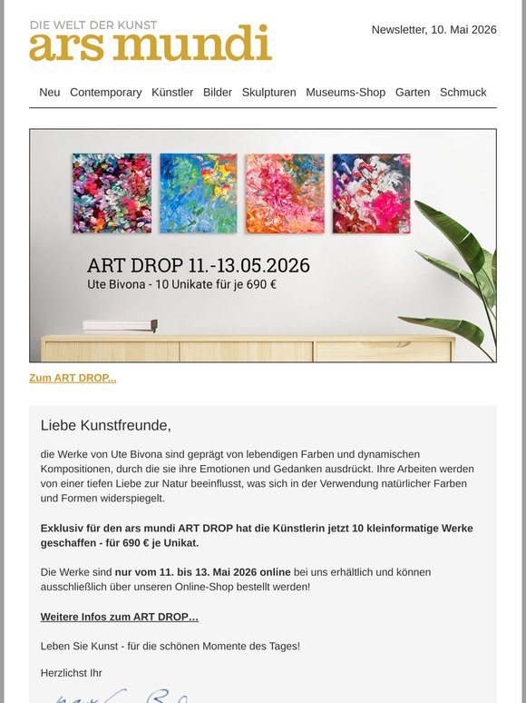 ART DROP ab 11. Mai - 10 Unikate von Ute Bivona
