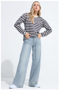 LTS Tall Light Blue Wash Tie Waist Cotton Wide Leg Jeans